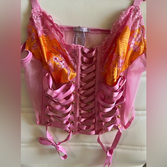 Savage X Fenty Pink and Orange Lace-Up Teddy